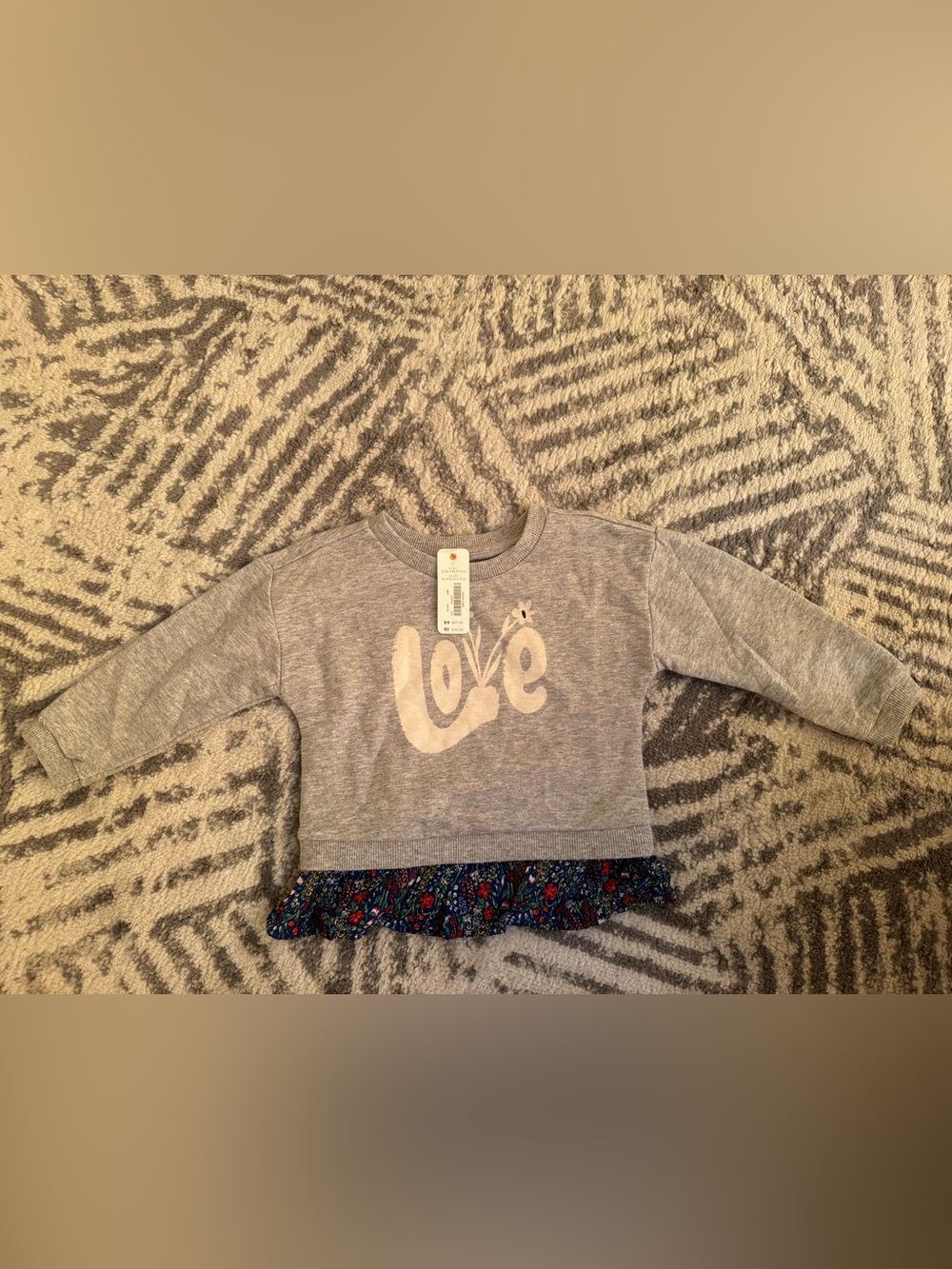 Gymboree Grey 'Love' Long-Sleeve Top with floral ruffle